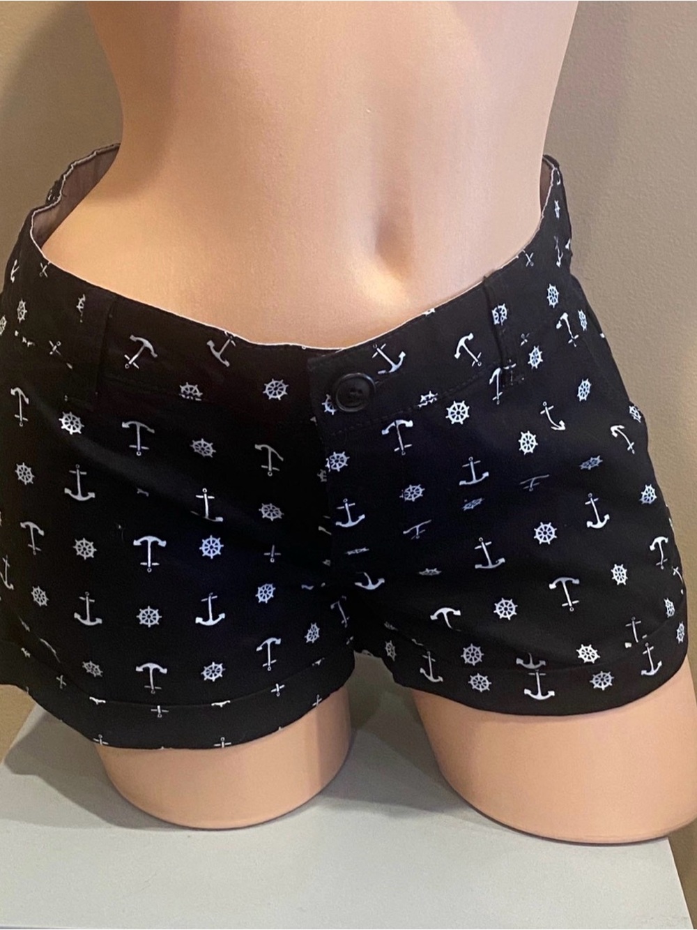 SO Black Shorts with White Nautical Anchor Print